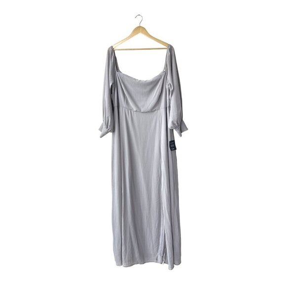 Lulus Long Sleeve Maxi Dress 2X Feel The Romance Grey Off-The-Shoulder Formal - Picture 4 of 14